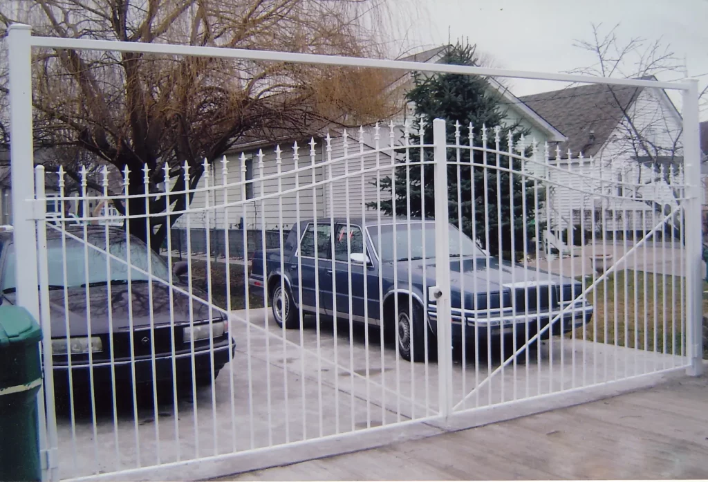 White sliding car port gate